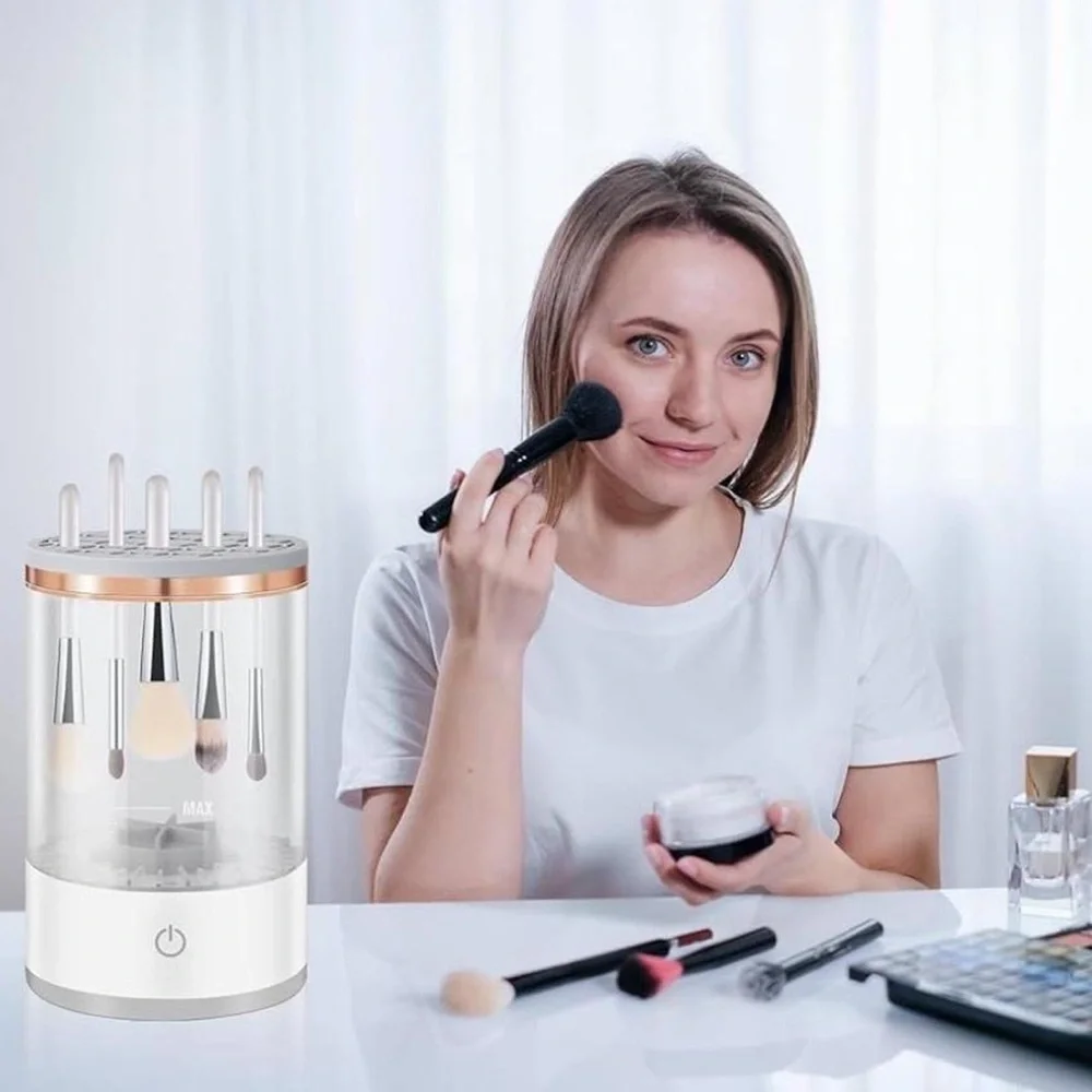 BRAND NEW 2-in-1 Electric Makeup Brush Portable Cleaner Machine And Storage